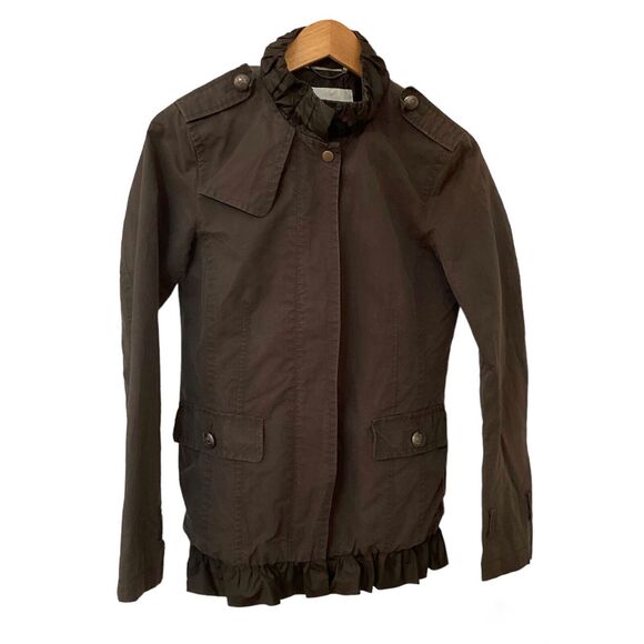 Banana Republic Women's Jacket Full Zip Front Ruffled Neck Bottom, Belt Loops, S - Picture 2 of 14